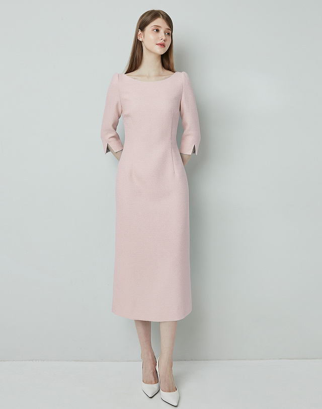 엠므 SERENA Boat neck Tweed Dress_Pink 착용컷