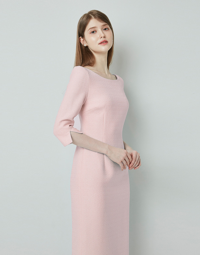엠므 SERENA Boat neck Tweed Dress_Pink 착용컷