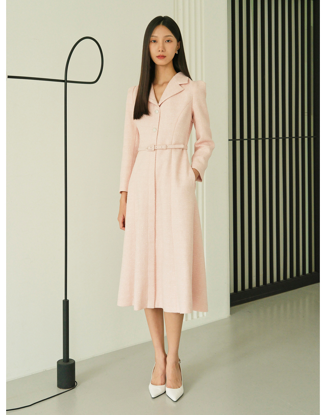 엠므 VIOLETTA Tailored Collar Tweed Dress_pink 네이비 착용컷