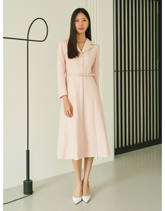 엠므 VIOLETTA Tailored Collar Tweed Dress_pink 네이비 착용컷