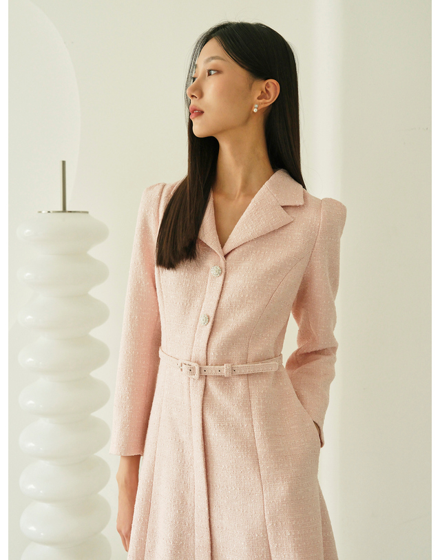 엠므 VIOLETTA Tailored Collar Tweed Dress_pink 네이비 착용컷