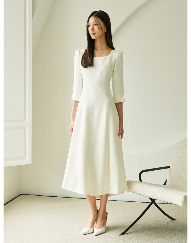 엠므 RISA Square neck tweed Dress_ivory 아이보리 착용컷