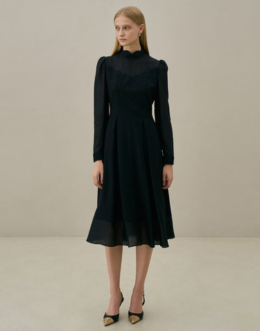 CROA Semi-high neck flared dress_black