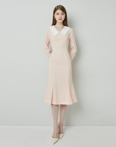 ARISA White collar mermaid dress_light pink