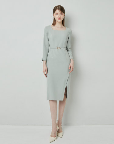 엠므 SCARLETT Square neck pencil dress_mint