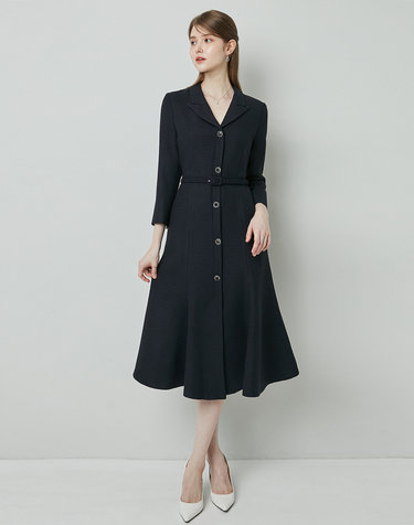 CLAUDIA tweed mermaid long dress_navy