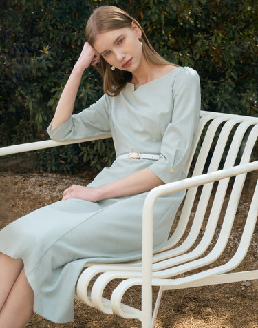 AVRIL Boat neck Semi Mermaid Belted Dress_Mint