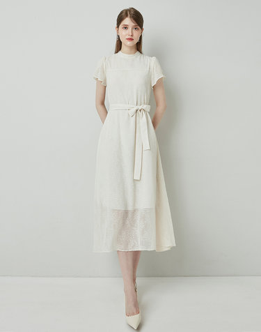 ELLA Mock neck Petal  Sleeve Strap Dress_Ivory