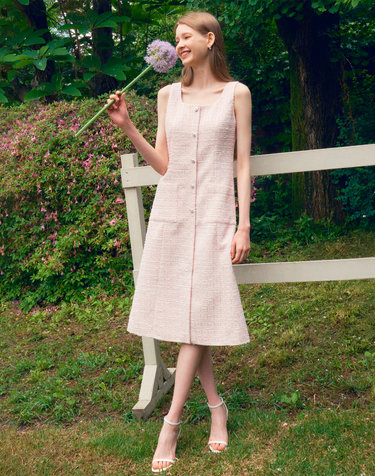 JANE U neck Sleeveless Tweed dress_pink
