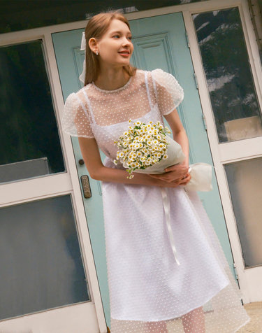 DAISY See-through Petal sleeve Lace dress_white