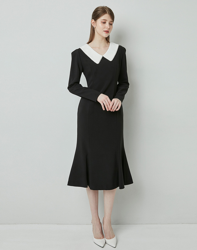 엠므 ARISA White collar mermaid dress_black 착용컷