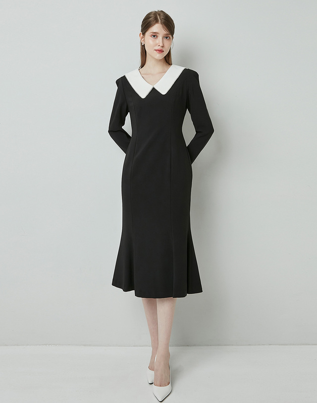 엠므 ARISA White collar mermaid dress_black 착용컷