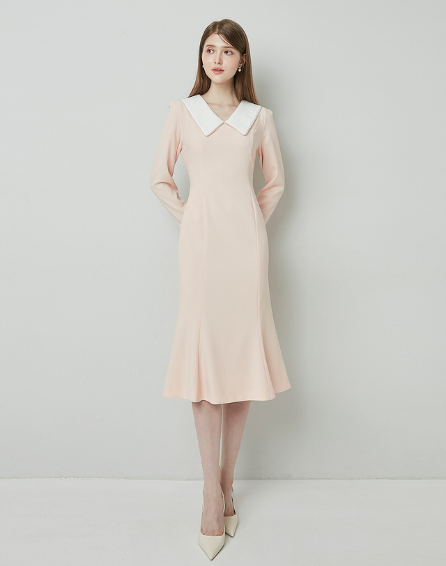 엠므 ARISA White collar mermaid dress_light pink 착용컷