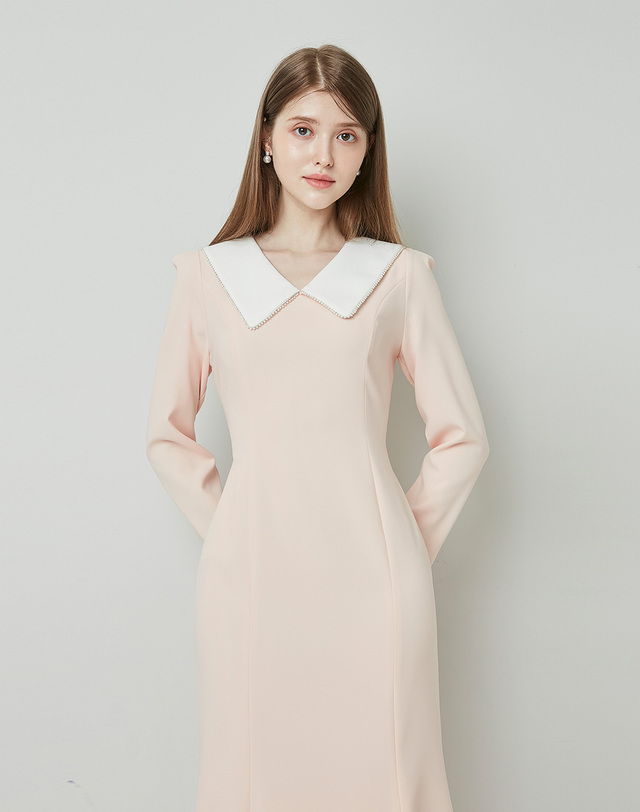 엠므 ARISA White collar mermaid dress_light pink 착용컷