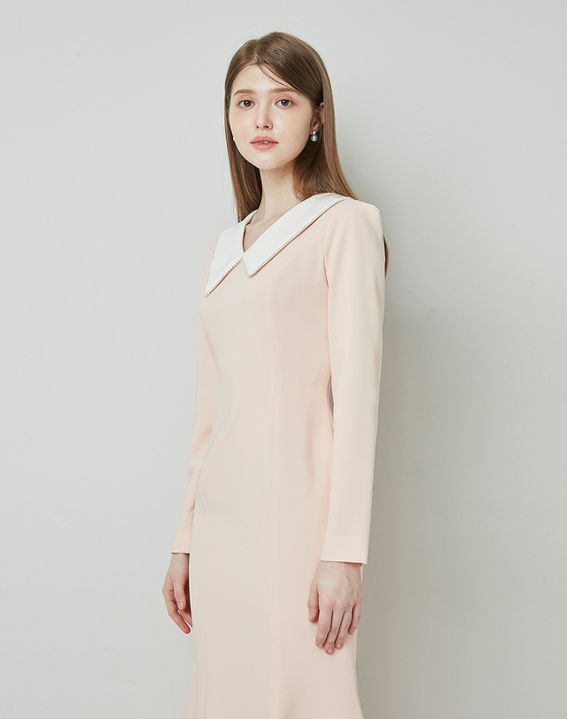 엠므 ARISA White collar mermaid dress_light pink 착용컷