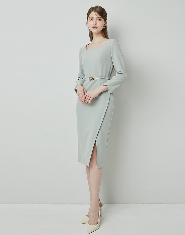 엠므 SCARLETT Square neck pencil dress_mint 착용컷