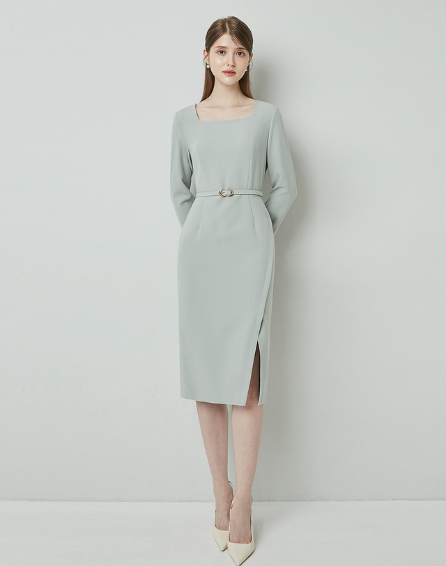 엠므 SCARLETT Square neck pencil dress_mint 착용컷