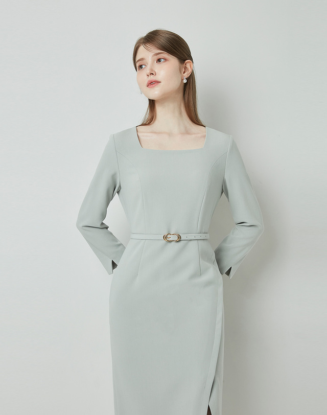 엠므 SCARLETT Square neck pencil dress_mint 착용컷