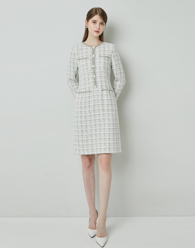 엠므 CELINA Tweed long sleeve dress_ivory 착용컷
