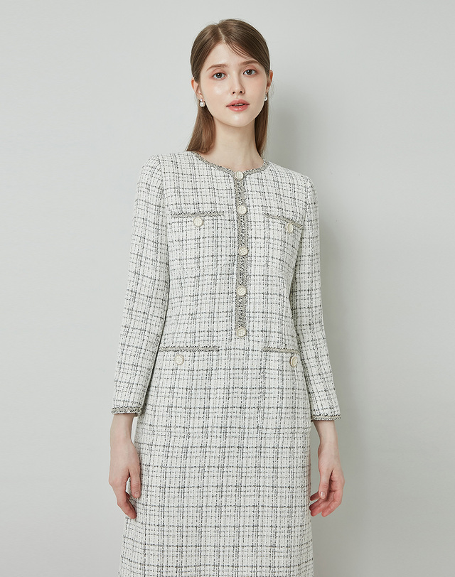 엠므 CELINA Tweed long sleeve dress_ivory 착용컷