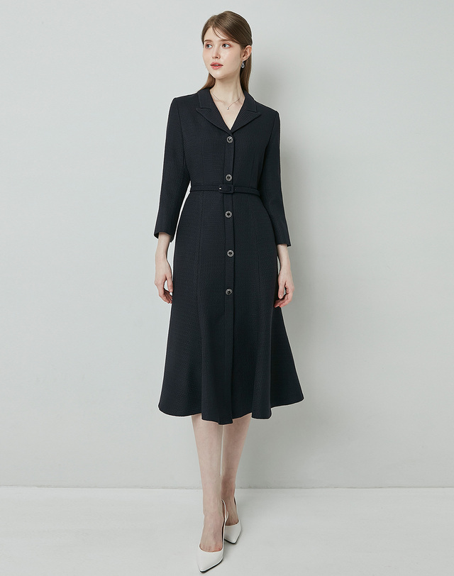 엠므 CLAUDIA tweed mermaid long dress_navy 착용컷