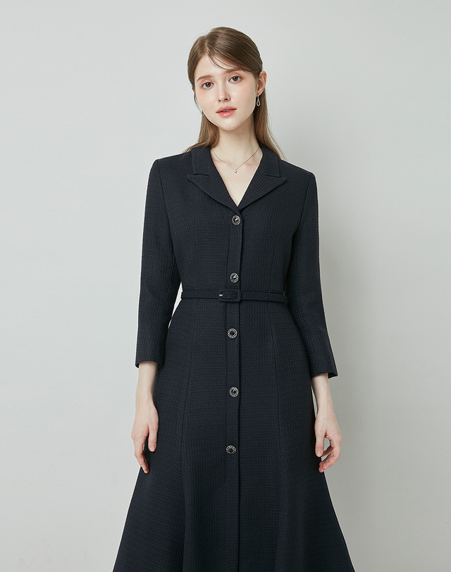 엠므 CLAUDIA tweed mermaid long dress_navy 착용컷