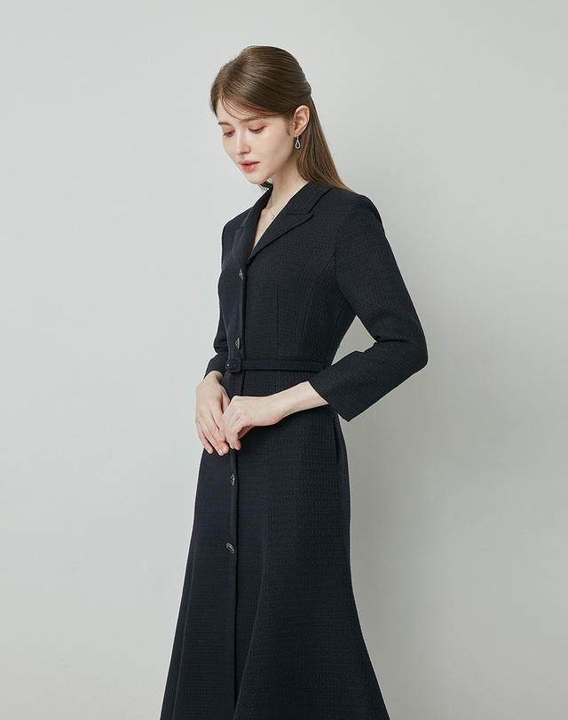 엠므 CLAUDIA tweed mermaid long dress_navy 착용컷