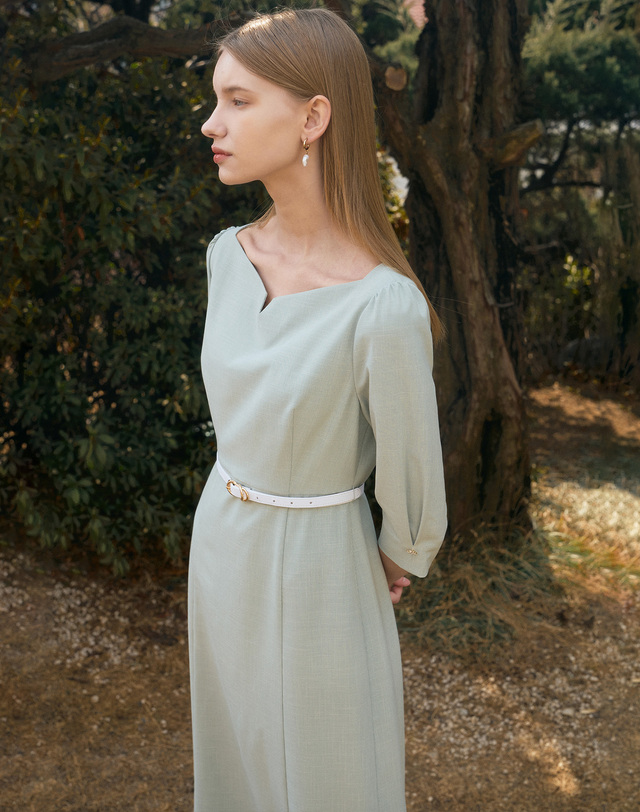 엠므 AVRIL Boat neck Semi Mermaid Belted Dress_Mint 착용컷