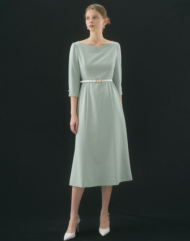 엠므 AVRIL Boat neck Semi Mermaid Belted Dress_Mint 착용컷