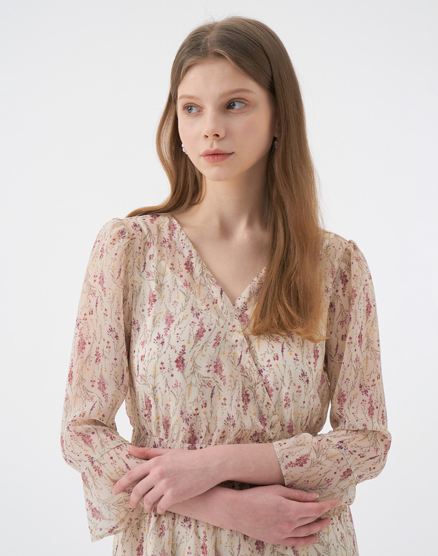 엠므 VANESSA Vneck Flower Chiffon Tiered Dress_Ivory 착용컷