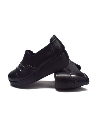 딕슈 여성 소가죽 웨지 통굽 밴딩 슬립온 로퍼 6cm LFWS020