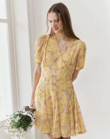 HALF SLEEVES CHIFFON FLARE ONEPIECE_YELLOW
