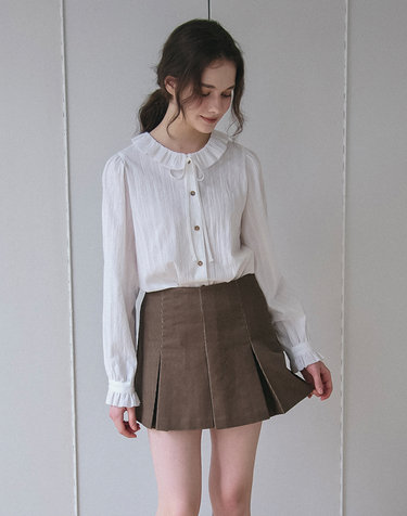 CORDUROY PLEATS SKIRTPANTS_BROWN