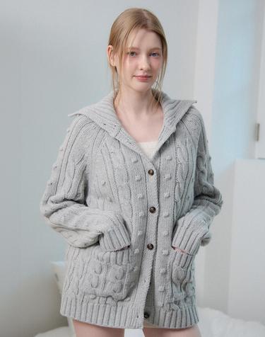 WOOL CABLE KNIT CARDIGAN_GREY