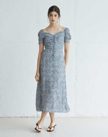 SUSHA HEART NECK FLORAL MIDI ONEPIECE_BLUE
