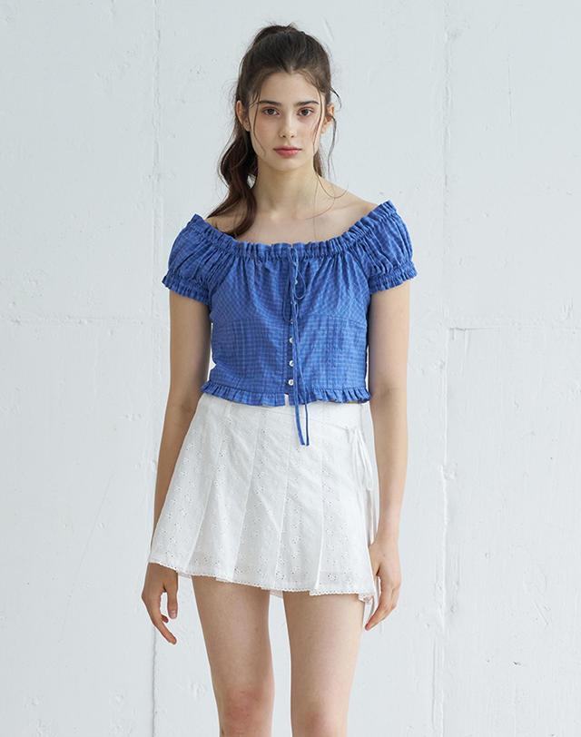 벰버 PUNCHING LACE PLEATS MINI SKIRT_WHITE 화이트 착용컷
