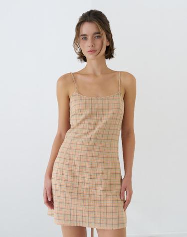 CHECK STRAP SLEEVELESS ONEPIECE_APRICOT
