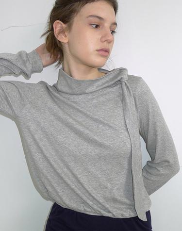 DRAPE RIBBON NECK T-SHIRT_2COLOR