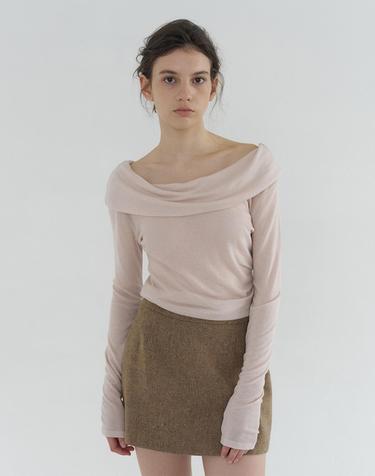 DRAPE OFF-SHOULDER LONG SLEEVE T-SHIRT_2COLOR