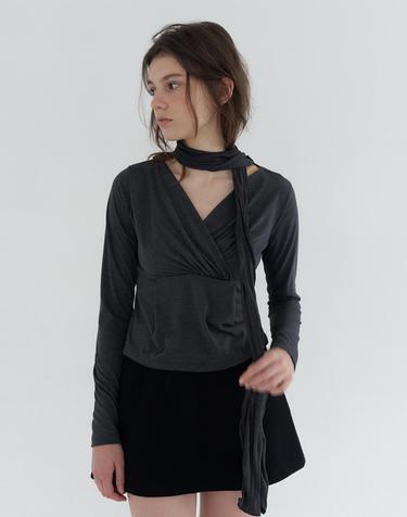 SCARF SET LONG SLEEVE TOP_CHARCOAL
