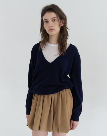 DEEP V-NECK STRING WOOL BLENDED KNIT_NAVY