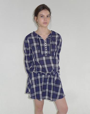 LACE PINTUCK CHECK ONEPIECE_BLUE