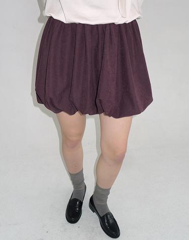 FAUX SUEDE BALLOON MINI SKIRT_RED BEAN