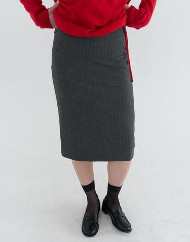 STRIPE MIDI SKIRT_CHARCOAL
