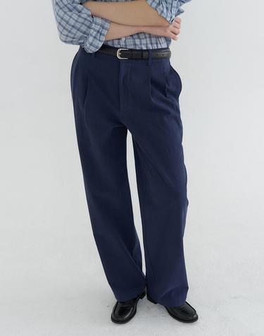 TUCK DETAIL WIDE COTTON PANTS_NAVY