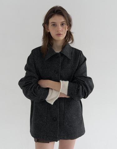 HERRINGBONE POCKET POINT HALF COAT_CHARCOAL