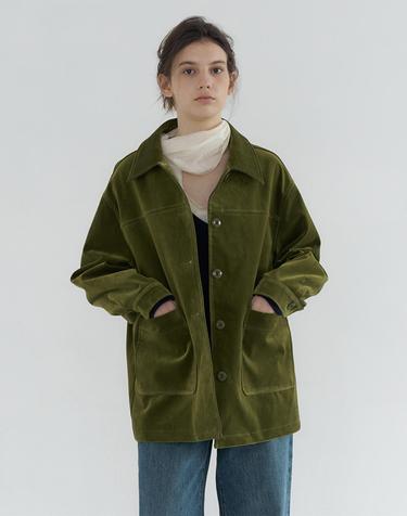 COTTON VELVET POCKET POINT HALF COAT_KHAKI