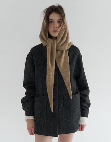 TRIANGLE ANGORA BLENDED KNIT MUFFLER_BEIGE