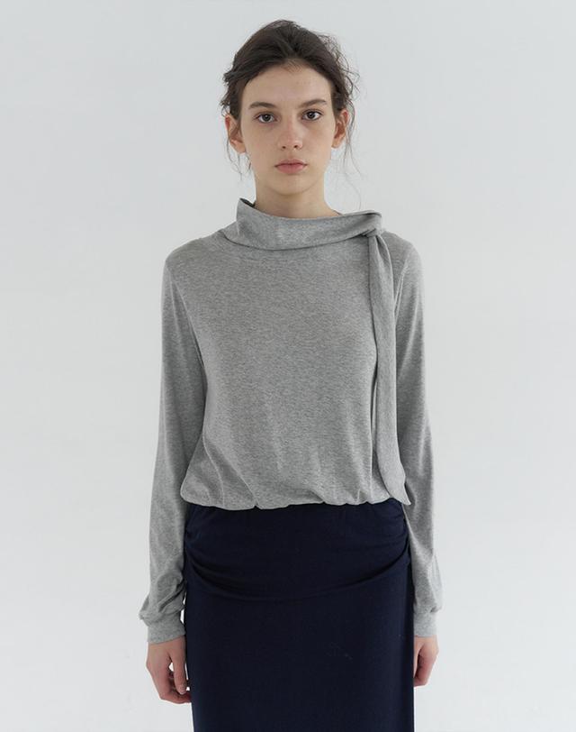 벰버 DRAPE RIBBON NECK T-SHIRT_2COLOR 착용컷