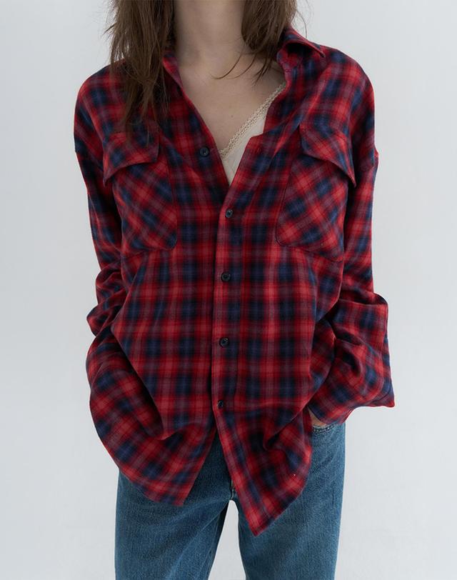 벰버 OVERFIT CHECK TWO-POCKET SHIRTS_RED 레드 착용컷